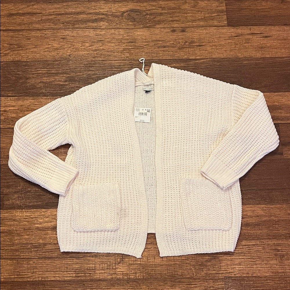American Eagle Softest Knitting Open Front W/Pockets Cream V Back Cardigan